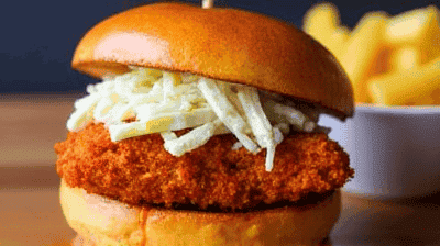Spicy Nashville Hot Chicken Sandwich Crispy Fiery  Topped with Cool Ranch Slaw